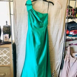 Scott McClintock emerald green one shoulder gown